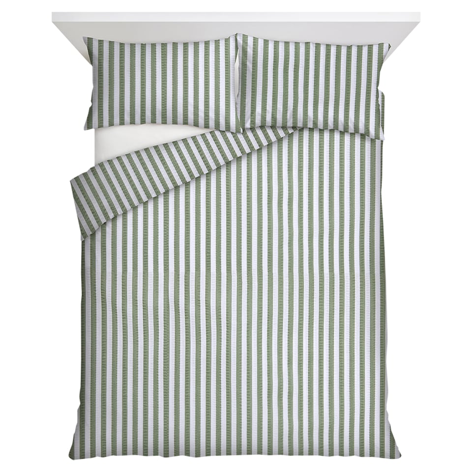F&F Home Green Stripe Seersucker Duvet Set King