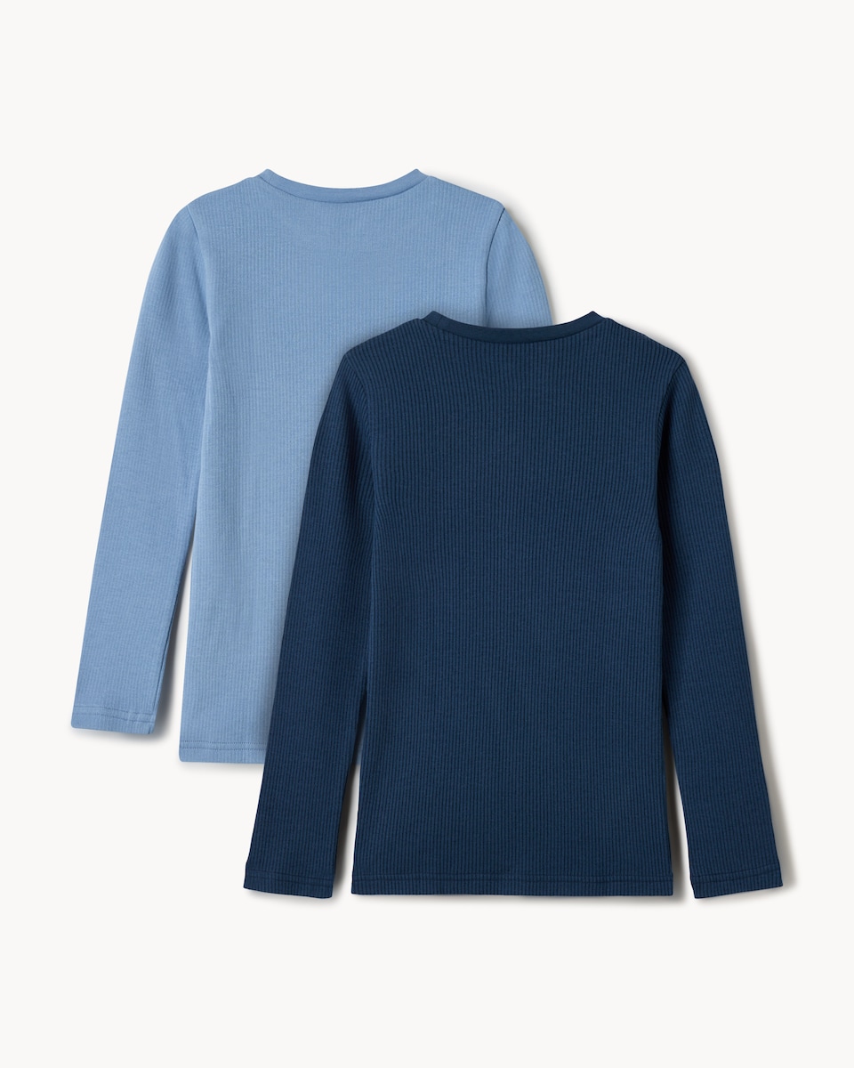 image 1 of F&F Boys 2-Pack WARMPLUS™ Medium Warmth Ribbed Thermal Long Sleeved Tops in Blue
