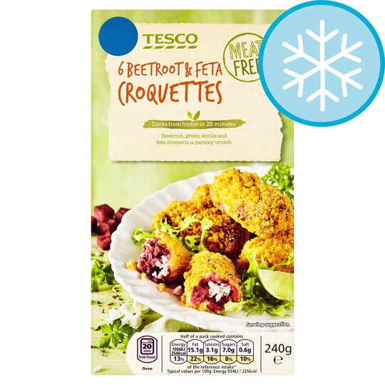 TESCO 6 BEETROOT & FETA CROQUETTES 240G Tesco Groceries