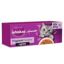 WHISKAS 1+ Aromatic Fragrant Fusions Selection Wet Cat Food Pouches in Gravy 40x85g