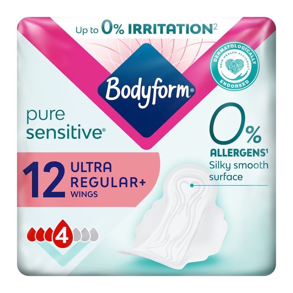 image 1 of Bodyform Pure Sensitive Ultra Regular Sanitary Towels Wings 12 pack