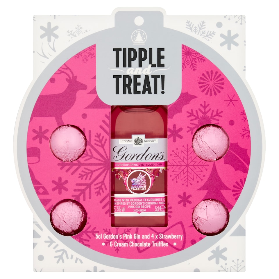 Tipple & Treat Gordon's Pink Gin 5cl and 4x Strawberry & Cream Chocolates