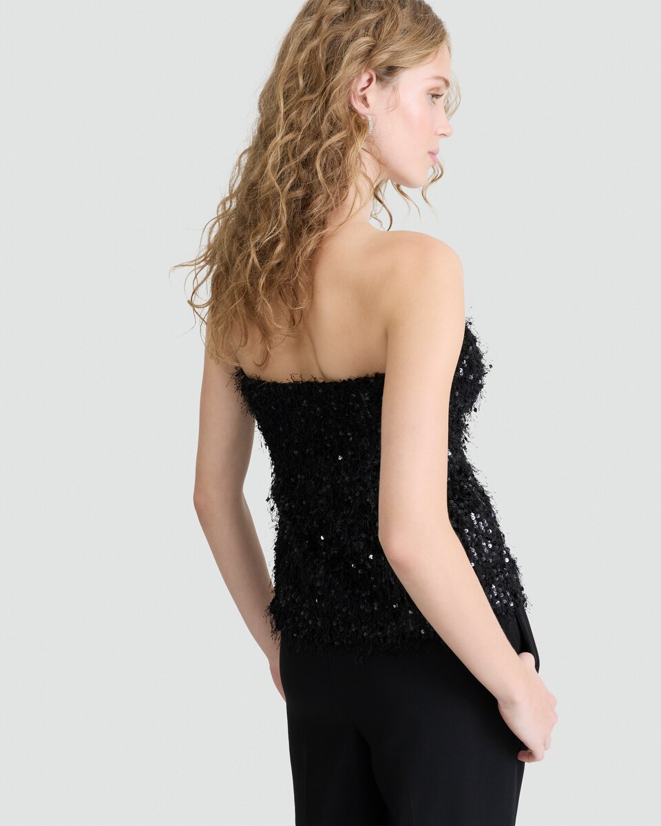 image 1 of The F&F Edit Textured Sequin Embellished Buttoned Corset in Black