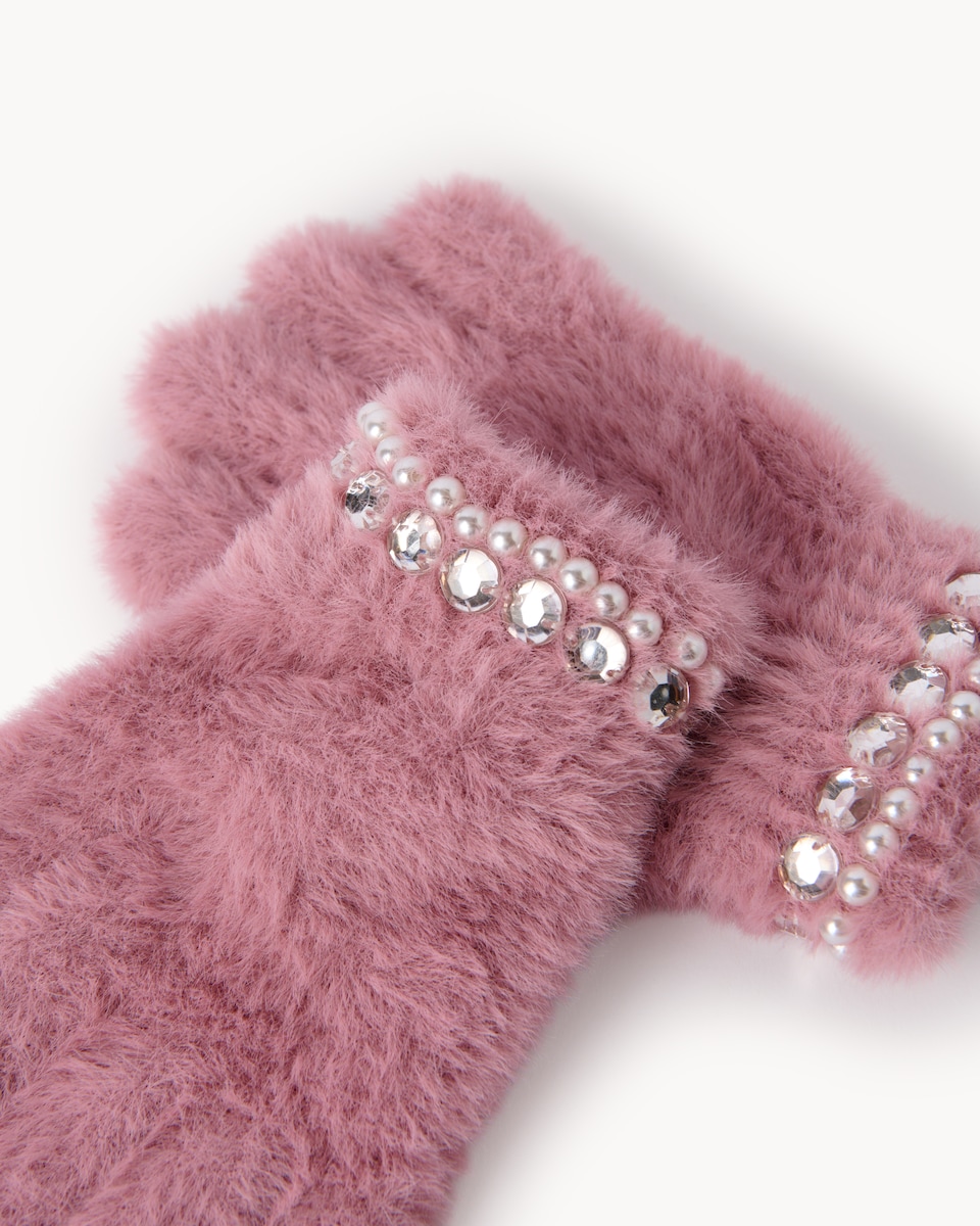 image 1 of F&F Girls Faux Fur Earmuffs and Gloves Set in Pink