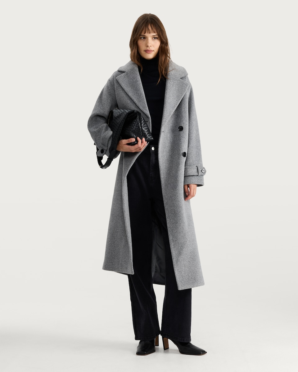 image 1 of F&F Double Breasted Long Coat with Wool in Grey
