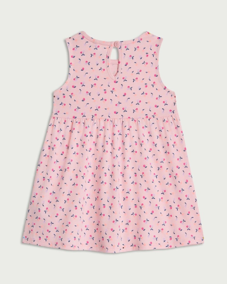 image 1 of F&F Baby Pure Cotton Cherry Print Sleeveless Dress in Pink