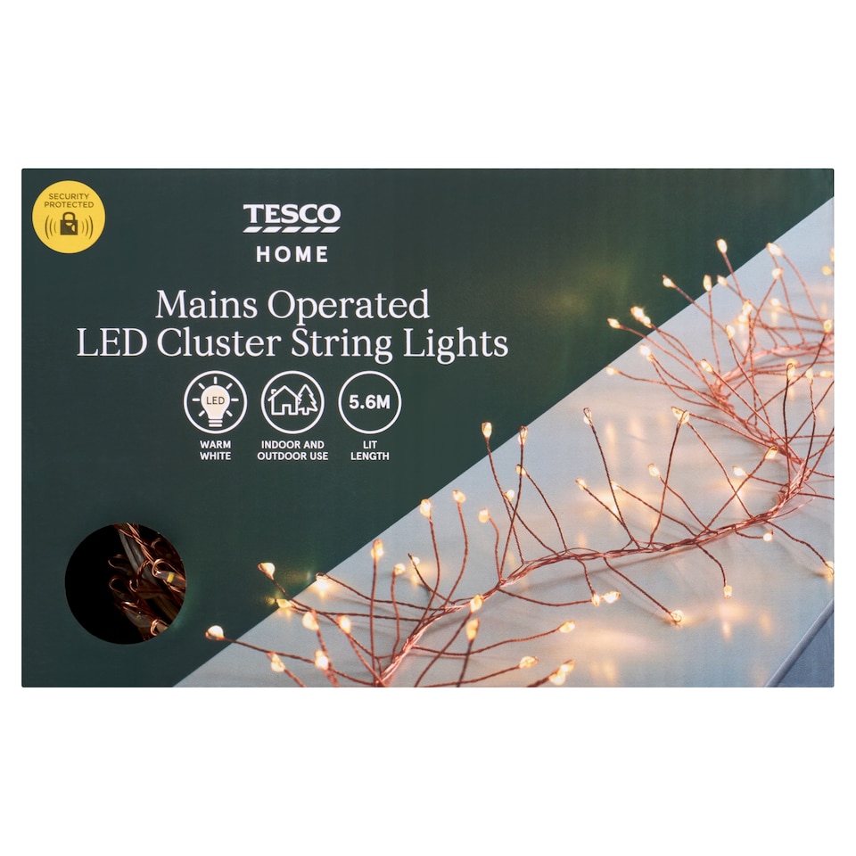 image 1 of Tesco 680 Warm White Twinkle Copper Cluster LED Christmas Lights