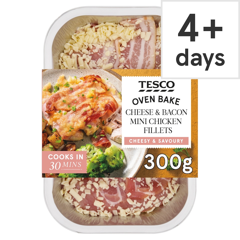 Tesco Cheese & Bacon Mini Chicken Fillets 300G