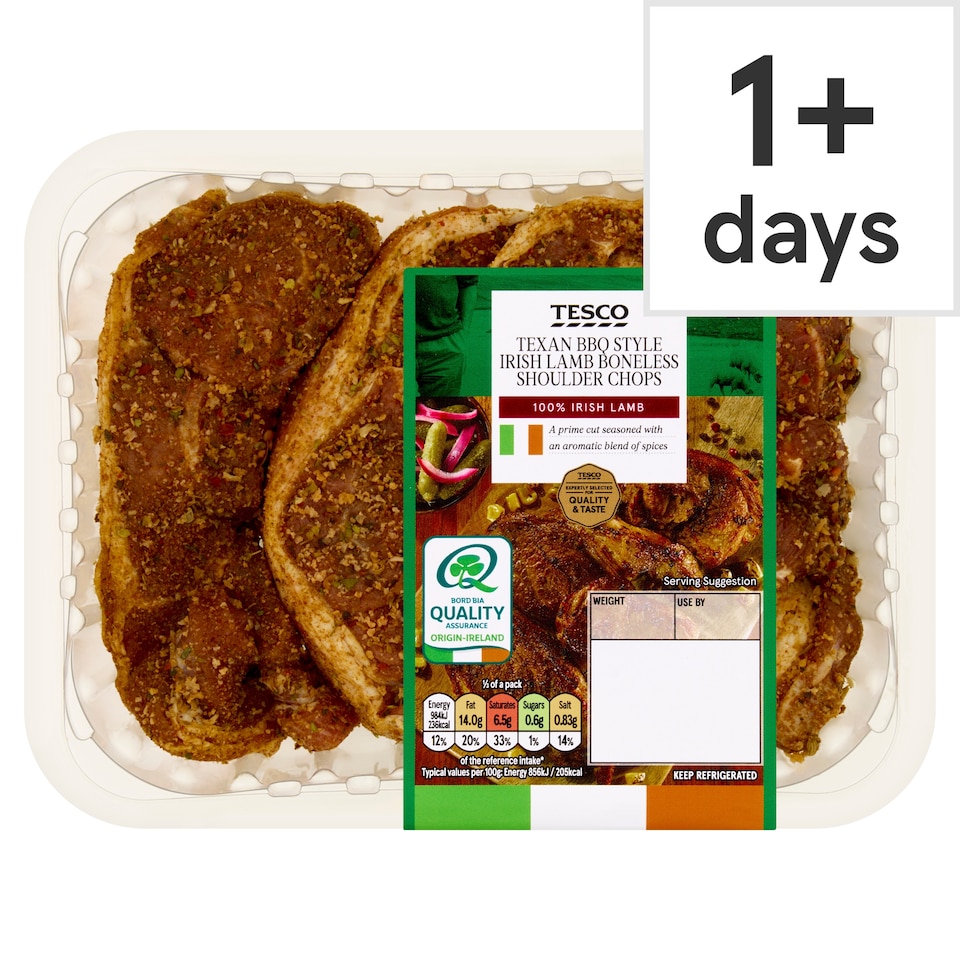 Tesco Texan BBQ Style Irish Lamb Boneless Shoulder Chops 400g