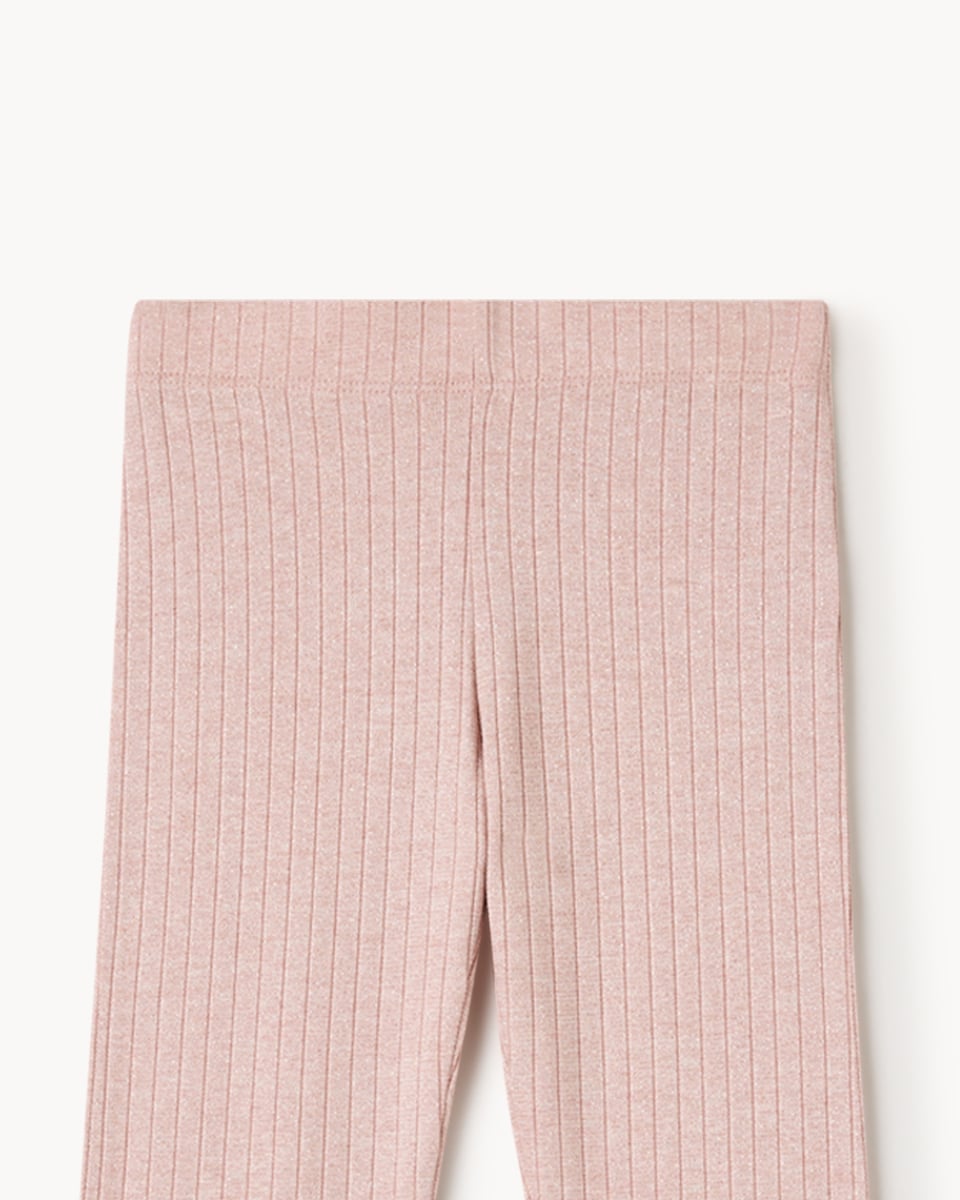image 1 of F&F Girls Sparkly Ribbed Peplum Top and Flared Leggings Set in Pink