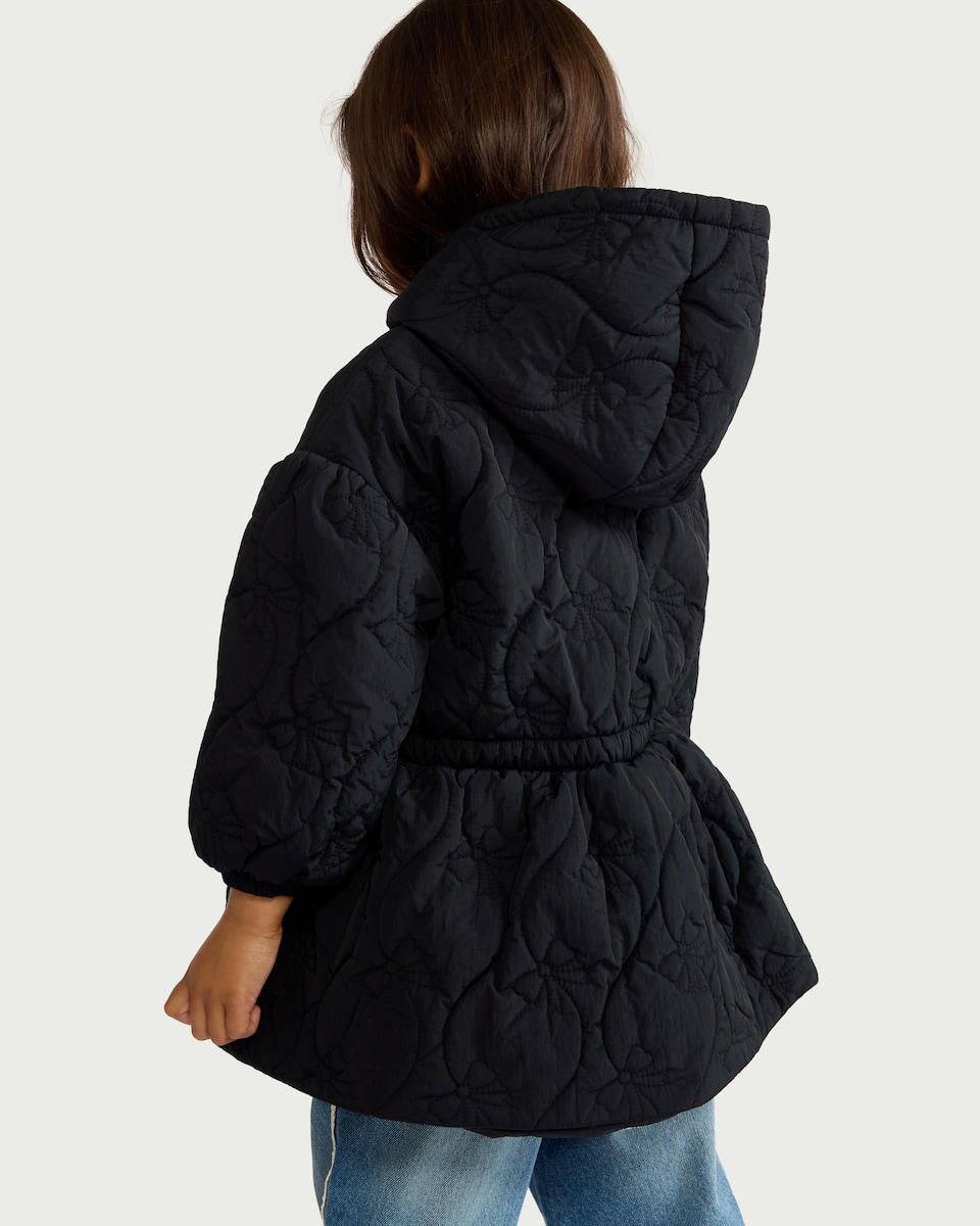 image 1 of F&F Girls Quilted Shower Resistant Coat in Black