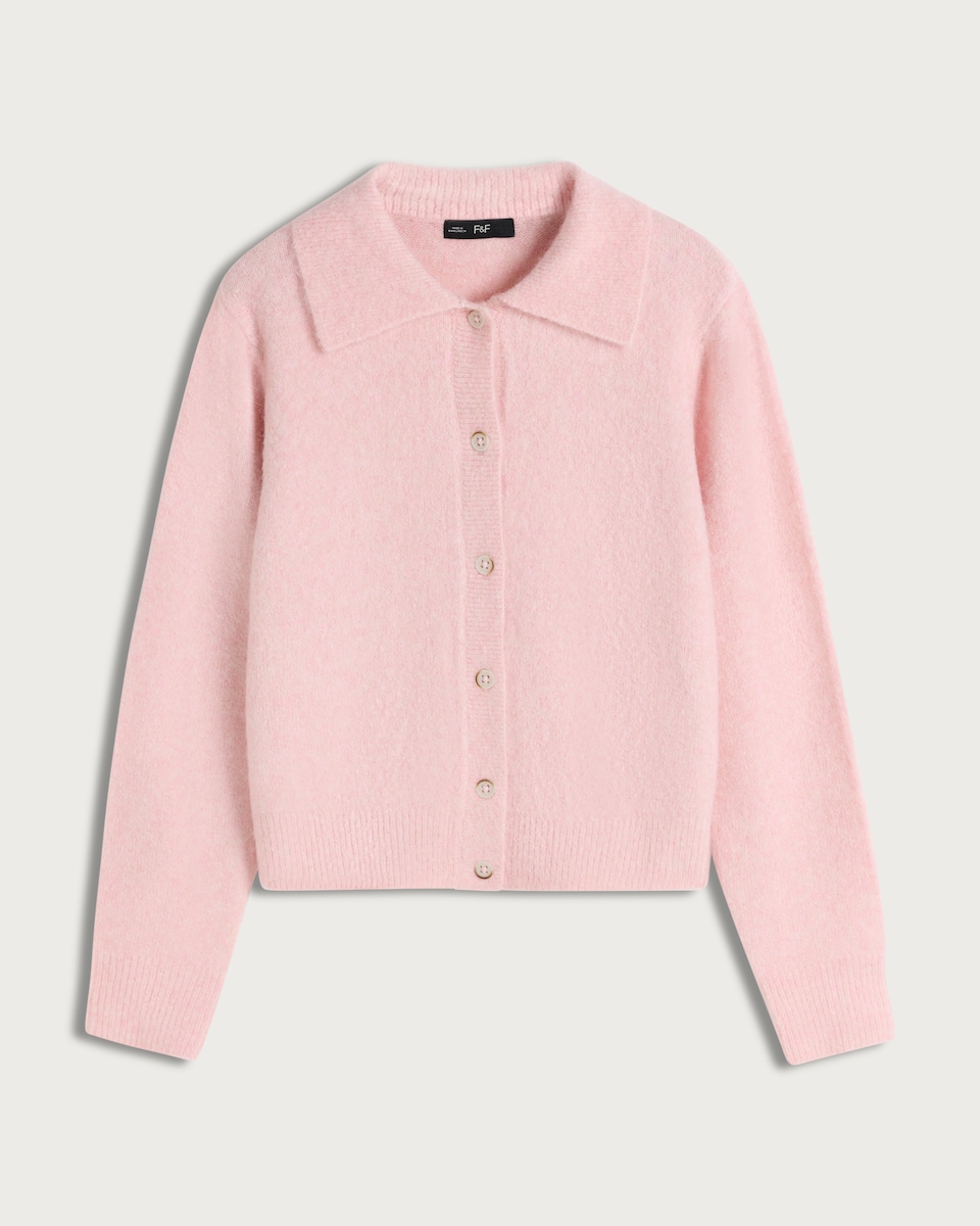 image 1 of F&F Knitted Collared Button Front Cardigan in Pink