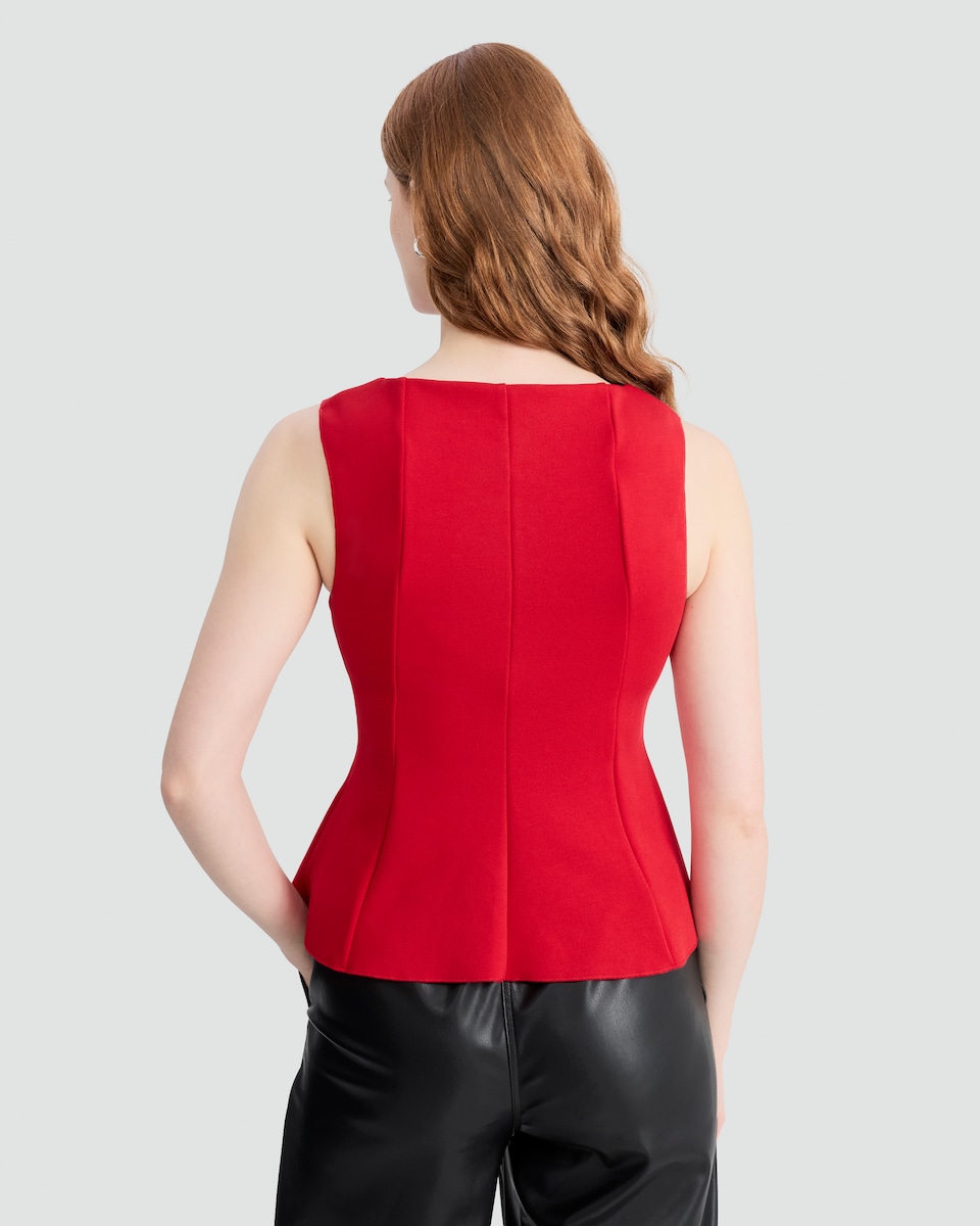 image 1 of F&F Pleated Sleeveless Peplum Top in Red