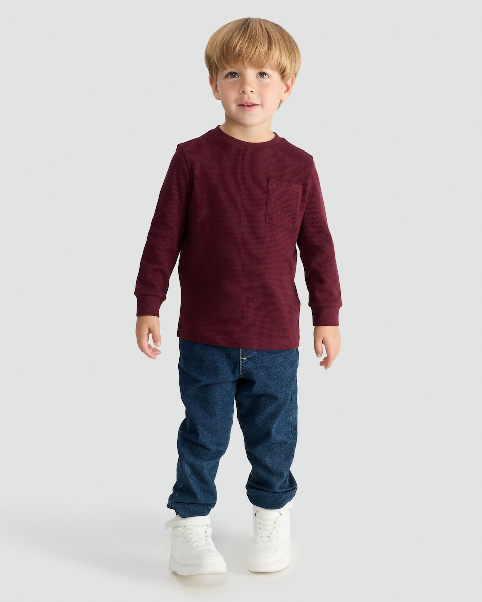 image 1 of F&F Boys 3-Pack Pure Cotton Waffle Long Sleeved Tops in Multi
