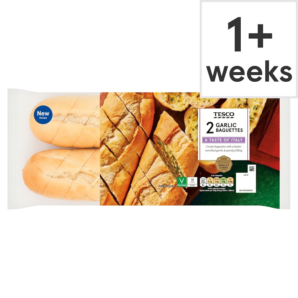 Tesco 2 Garlic Baguette 410g