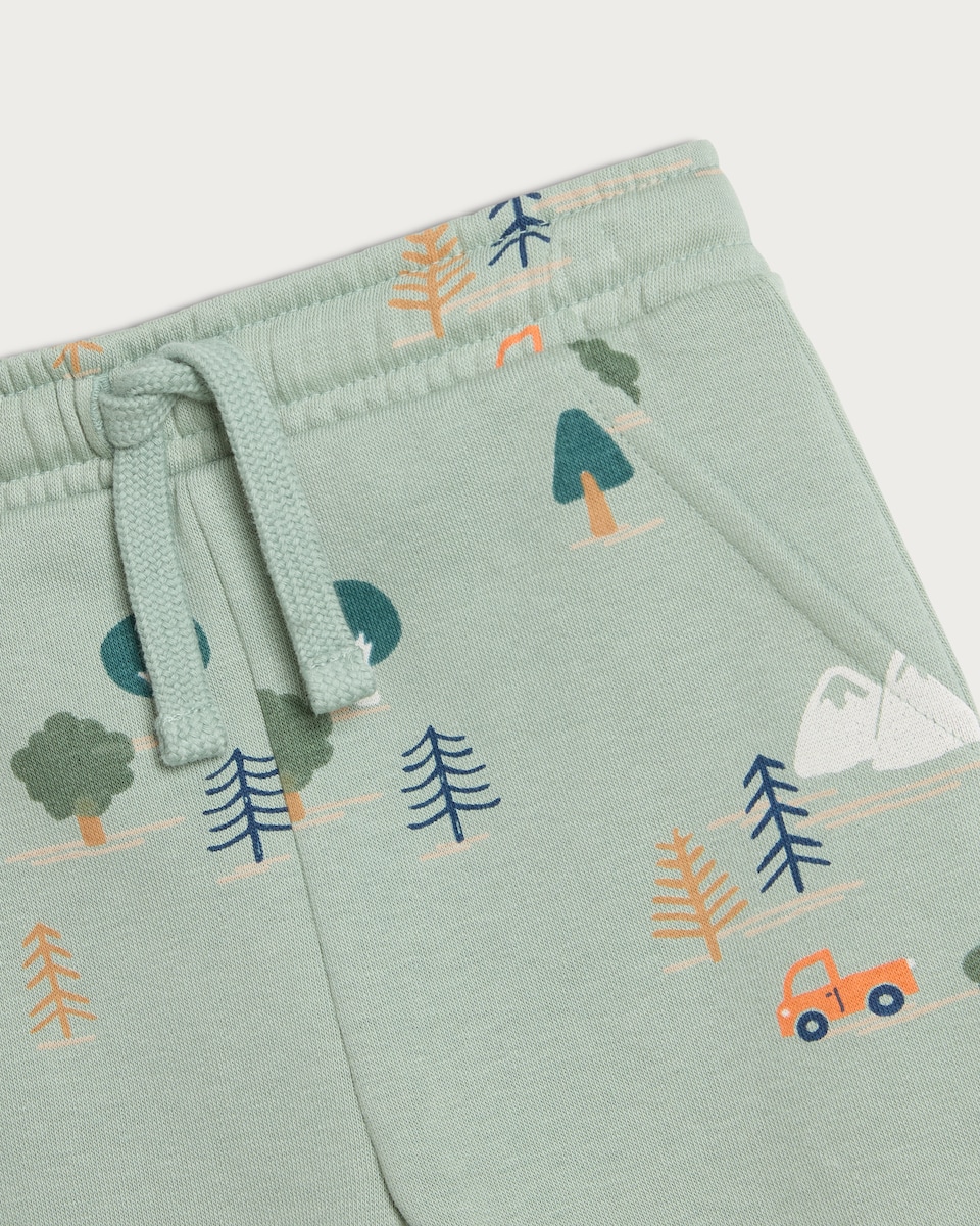 image 1 of F&F Baby 2-Piece Cotton Rich Adventure Print Sweatshirt and Joggers Set in Green