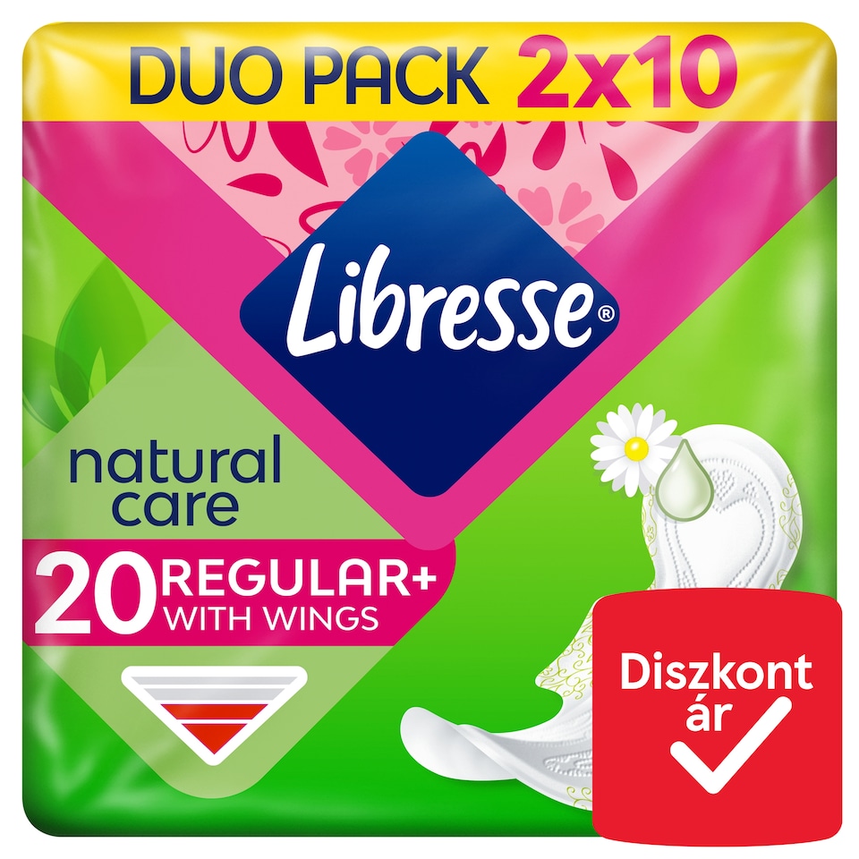 Libresse Regular+ Natural Care szárnyas egészségügyi betét 2 x 10 db  1. kép