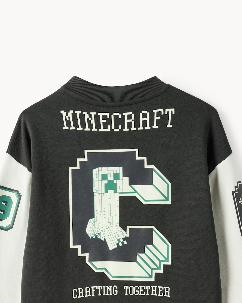 image 1 of Minecraft Cotton Rich Varsity Jacket in Grey