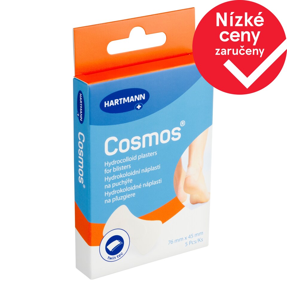 Hartmann Cosmos Hydrokoloidní náplasti na puchýře 76 mm  x 45 mm 5 ks