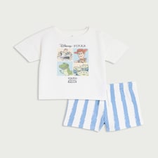 Disney Toy Story 2-Piece Pure Cotton T-Shirt and Striped Shorts Set in White