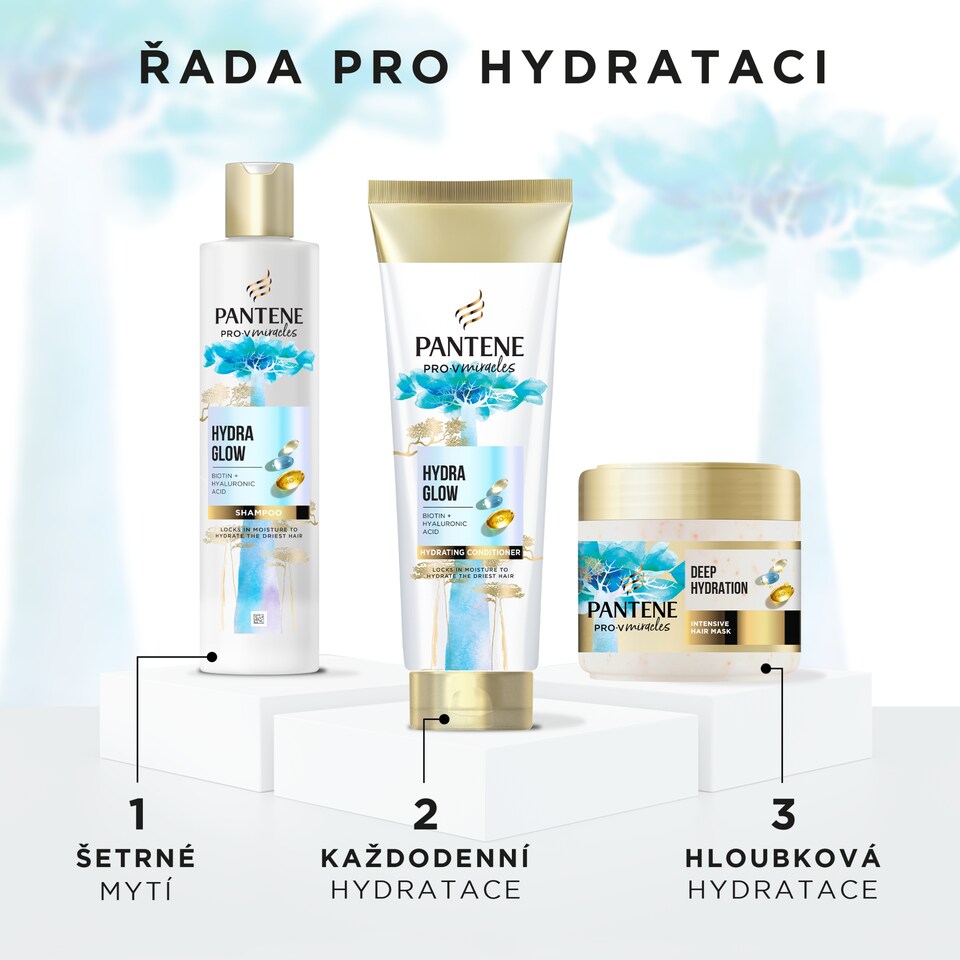 Obrázek 1 pro produkt Pantene Hydra Glow Šampon s Biotinem 250 ml. Pro-V Miracles Šampon, Suché Poškozené Vlasy