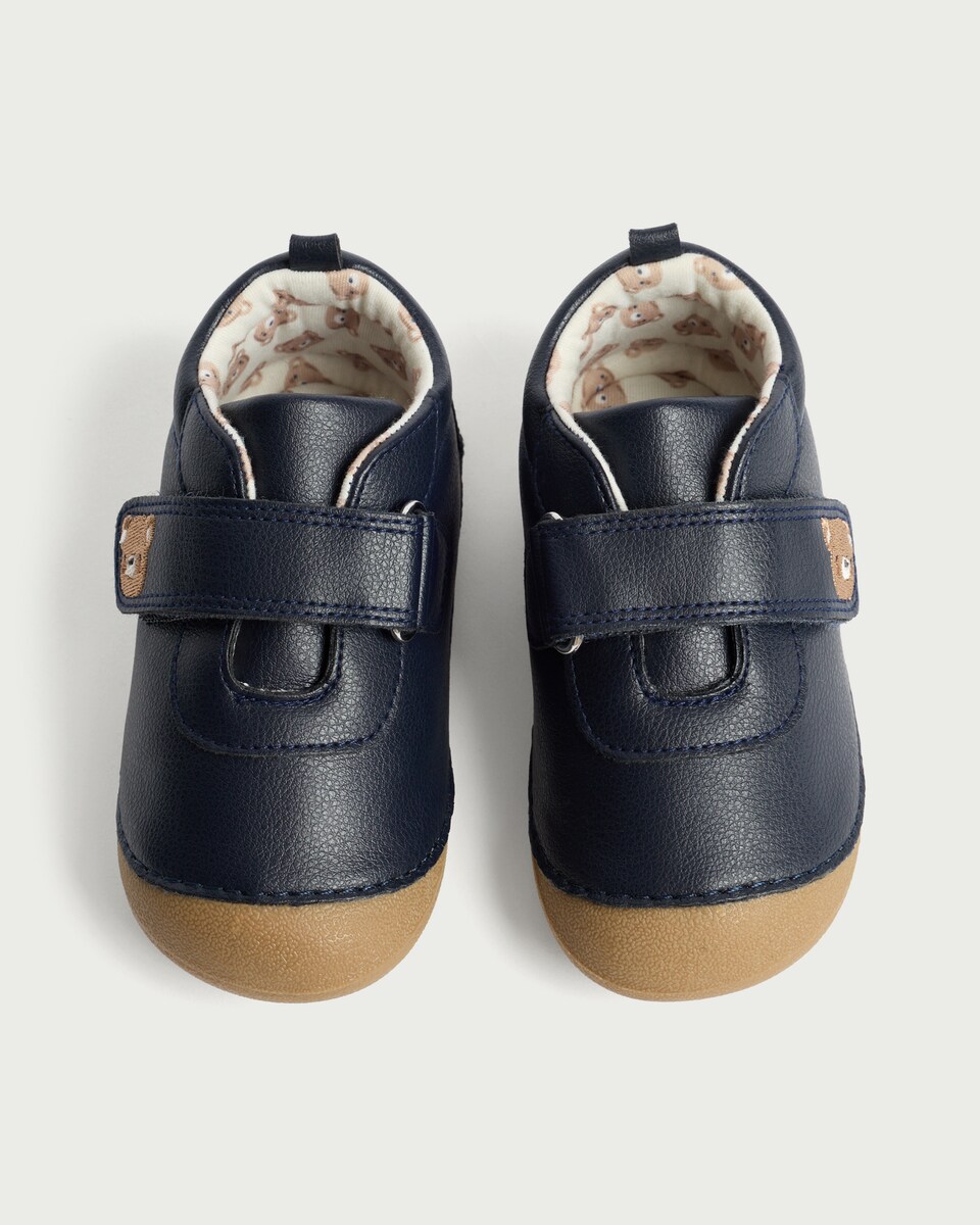 image 1 of F&F Baby Bear Embroidered Prewalker Pram Shoes in Navy