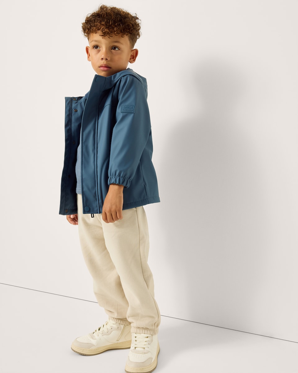 image 1 of F&F Boys Hooded Shower Resistant Raincoat in Blue