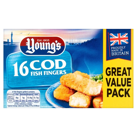 YOUNGS COD FISH FINGERS 16 PK 400g Tesco Groceries