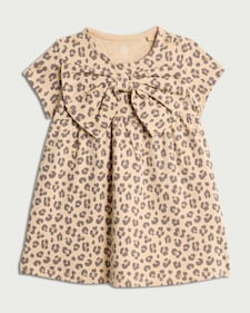 F&F Baby Cotton Rich Leopard Print Bow Dress in Tobacco