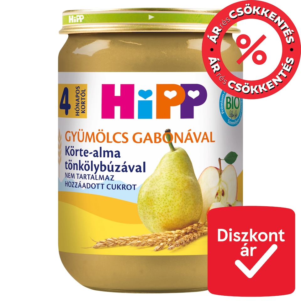 HiPP bio körte-alma tönkölybúzával bébidesszert 4 hónapos kortól 190 g