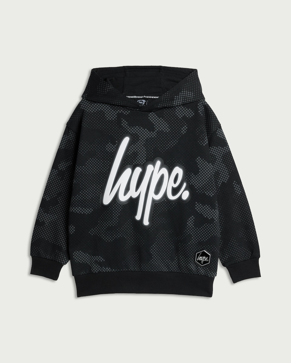 image 1 of Hype Cotton Rich Camo Hoodie in Black