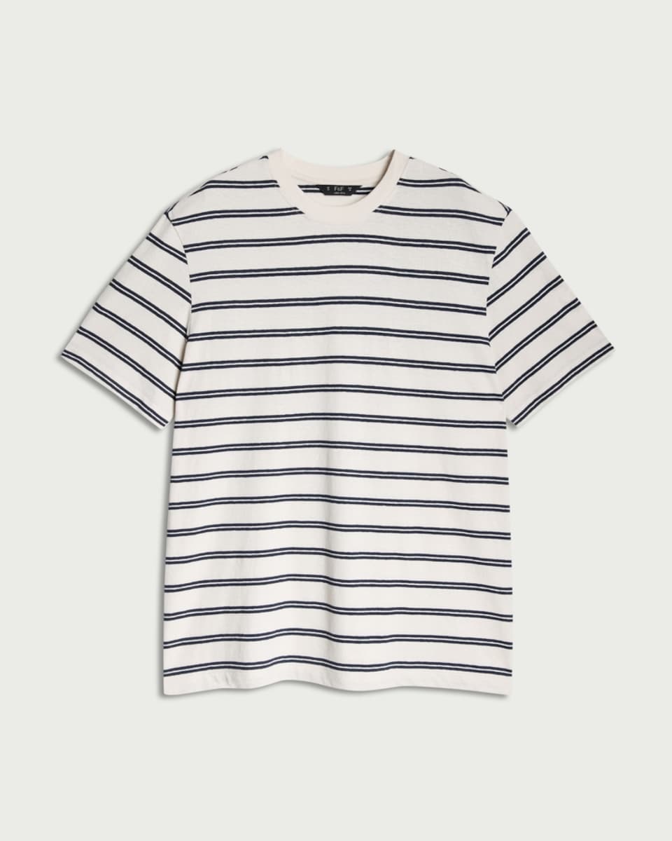 image 1 of The F&F Edit Linen Rich Striped T-Shirt in Ecru