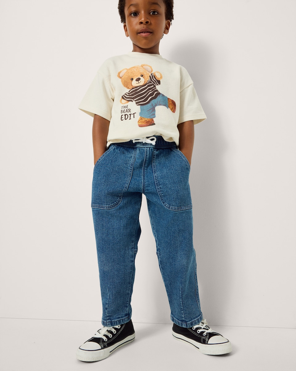 image 1 of F&F Boys Cotton Rich Drawstring Jeans in Navy