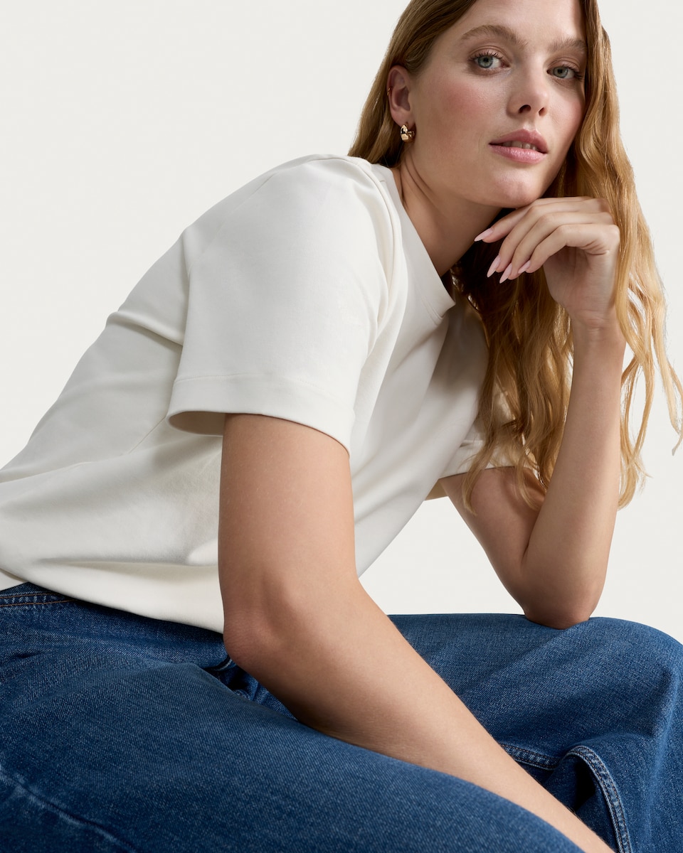 image 1 of F&F Pure Cotton Heavyweight Crew Neck T-Shirt in Cream