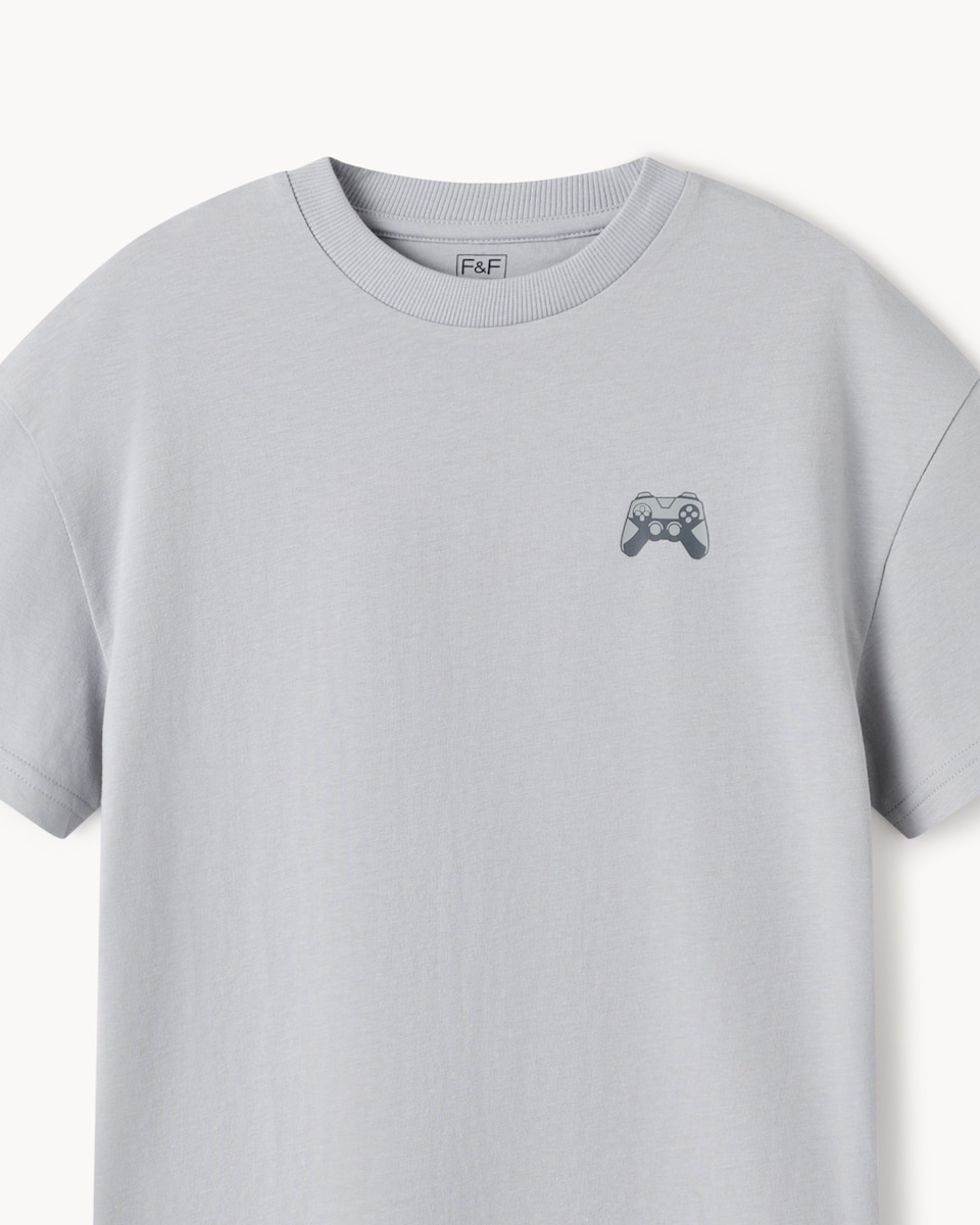 image 1 of F&F Boys Pure Cotton Printed T-Shirt in Grey