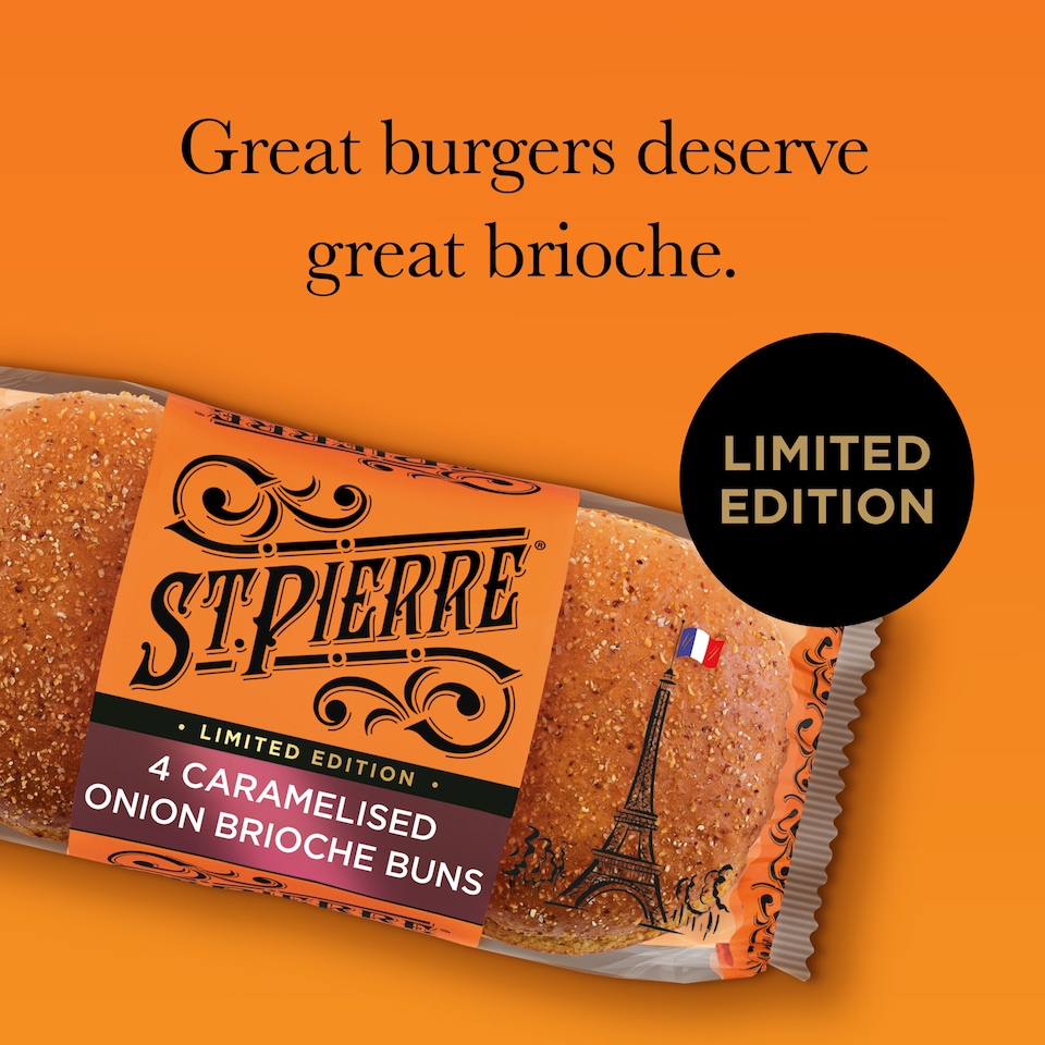 image 1 of St Pierre 4 Caramelised Onion Brioche Burger Buns Limited Edition