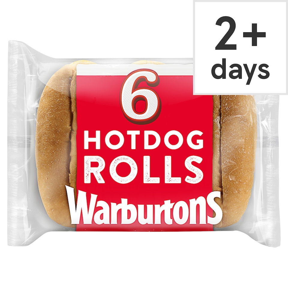image 1 of Warburtons Hot Dog Rolls 6 Pack Sliced