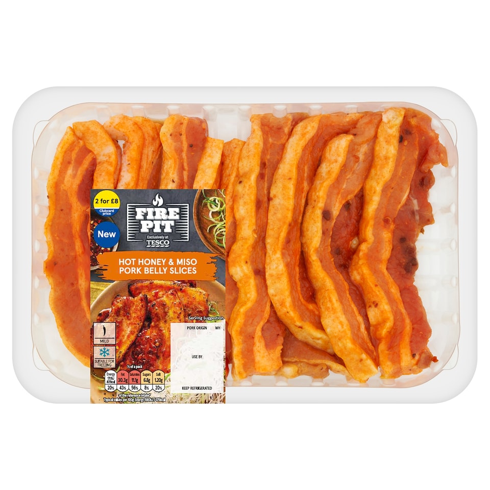Tesco Fire Pit Hot Honey & Miso Pork Belly Slices 400G