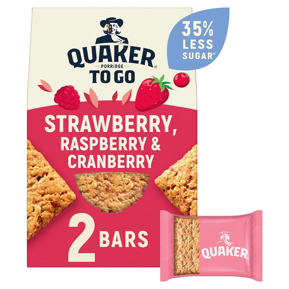 image 1 of Quaker Porridge To Go Strawberry Raspberry & Cranberry Bars 2X55G