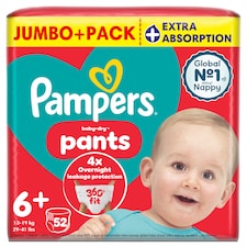 Pampers Baby-Dry Nappy Pants Size 6+ Jumbo+ Pack 52 Pack