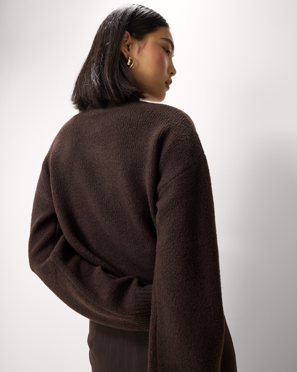 image 1 of F&F High Neck Knitted Cardigan in Chocolate