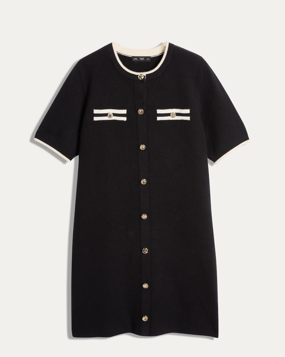 image 1 of F&F Button Front Knit Dress in Black