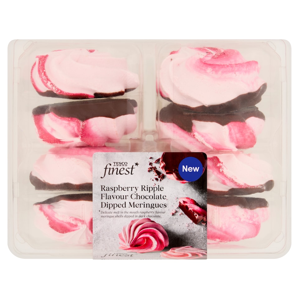 Tesco Finest Raspberry Ripple and Dark Chocolate Meringue Shells 8 pack
