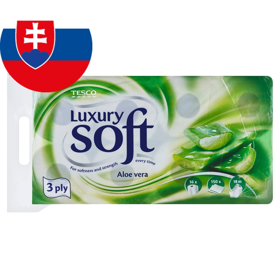 Tesco Soft Luxury Toaletný papier s vôňou aloe vera 3 vrstvy 16 kotúčov