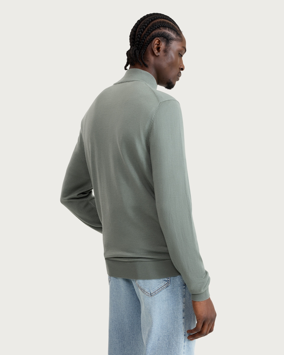 image 1 of F&F Pure Merino Wool Funnel Neck Half Zip Jumper in Green