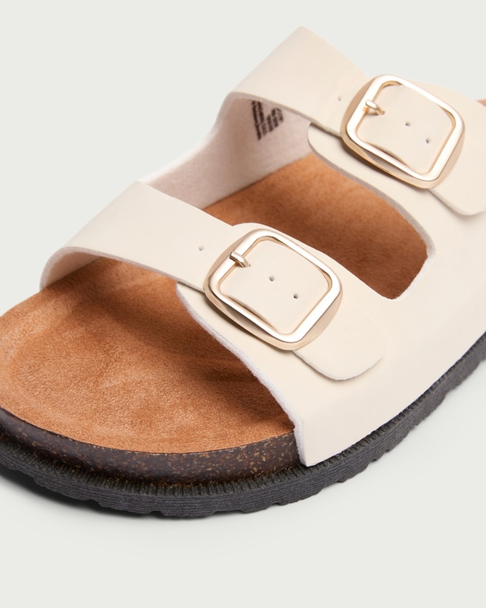 image 1 of F&F Double Strap Footbed Sandals in Cream