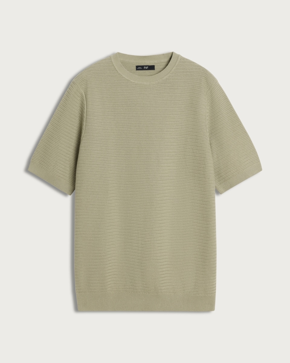 image 1 of The F&F Edit Pure Cotton Textured Knit T-Shirt in Khaki