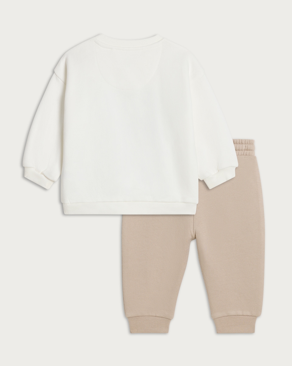 image 1 of F&F Baby 2-Piece Cotton Rich Let's Explore Sweatshirt and Joggers Set in Cream