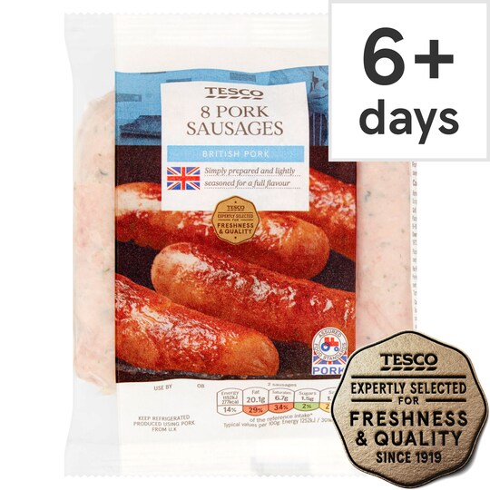 Tesco 8 Brtish Pork Sausages 454G Tesco Groceries