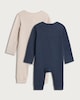 image 2 of F&F Baby 2-Pack Cotton Rich Ribbed Long Sleeved Zip Up Sleepsuits in Blue